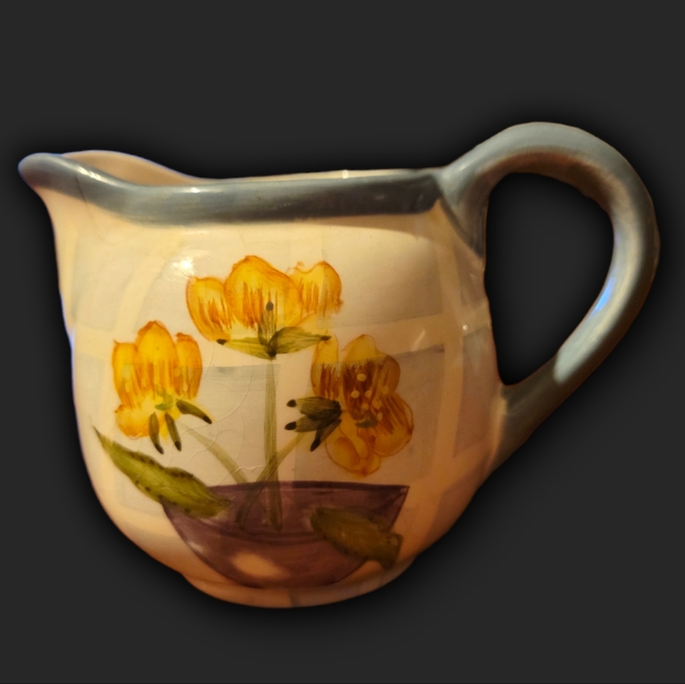 Vtg Creamer Yellow Purple Flowers Ceramic Sakura "Trellis"